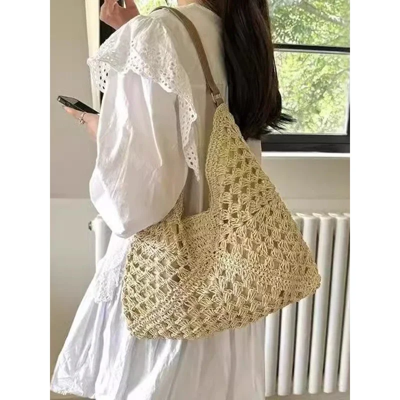 

Женские повседневные универсальные сумки на одно плечо, женские тканые сумки большой вместимости, женские летние пляжные сумки-тоут для отдыха, женские сумки