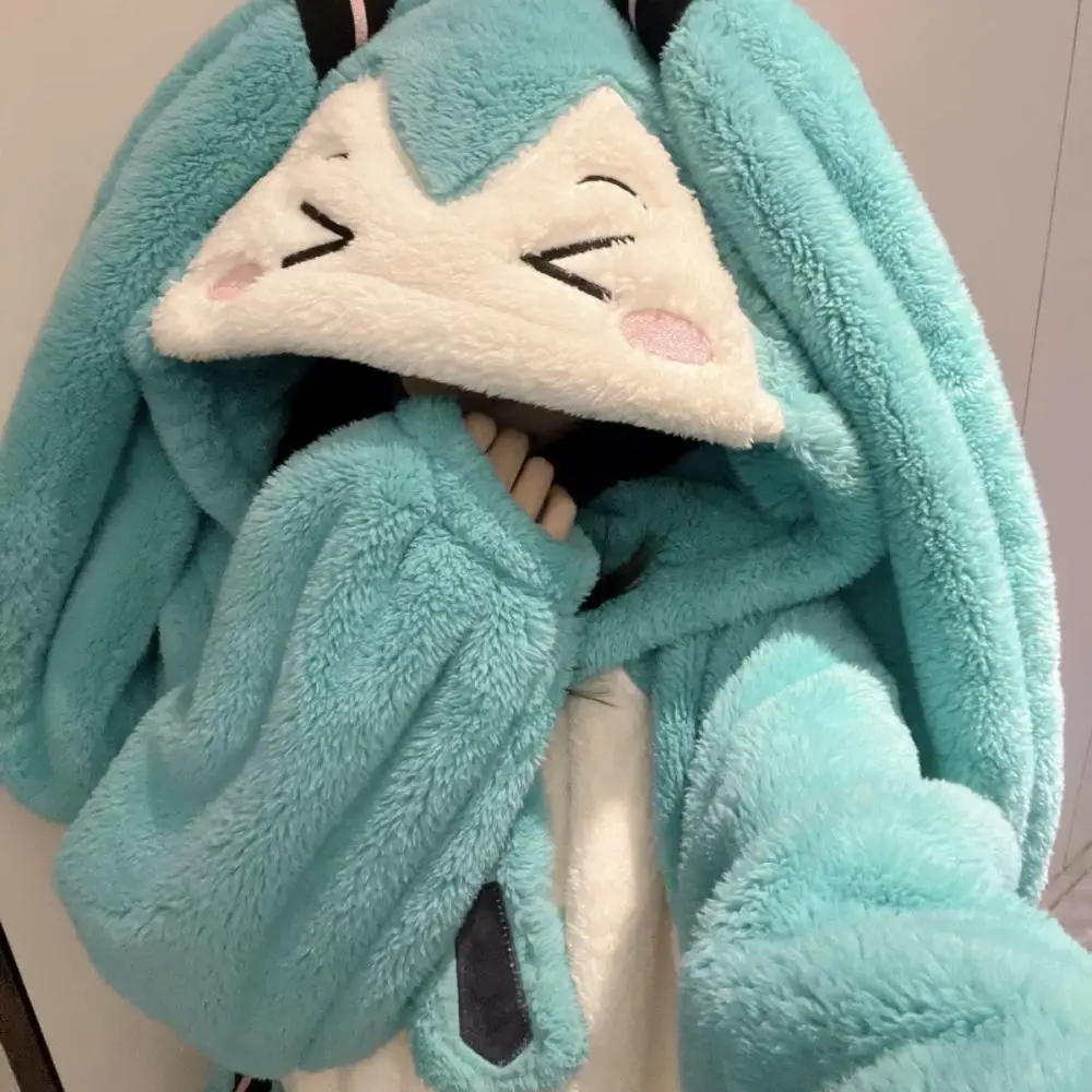 アニメ「初音ミク」のコーラルフリース素材のローブ、冬用の女性用フード付きパジャマ、秋-冬用のつなぎ、ナイトドレス、ハロウィン、クリスマス。