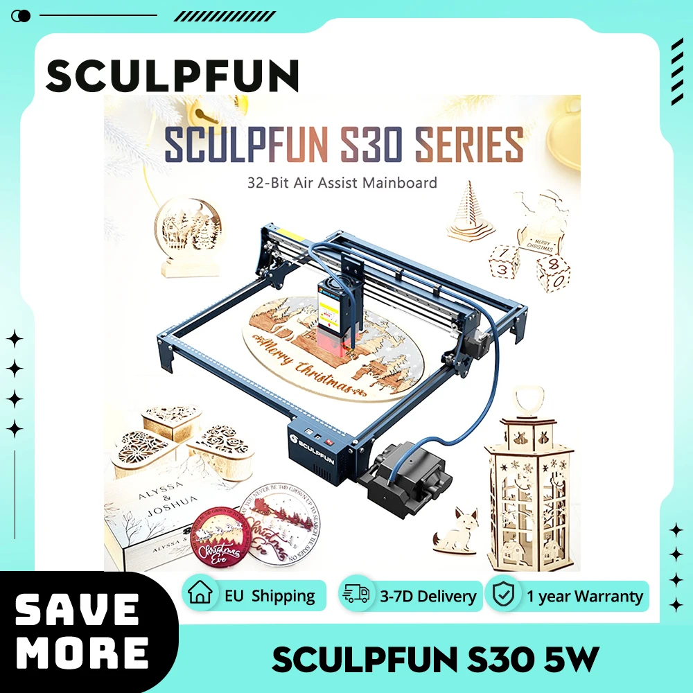 SCULPFUN S30 Laser Engraver 5W Optical Power with Automatic Full Air Assist Kit Replaceable Lens Design & Limit Switch 410x400mm