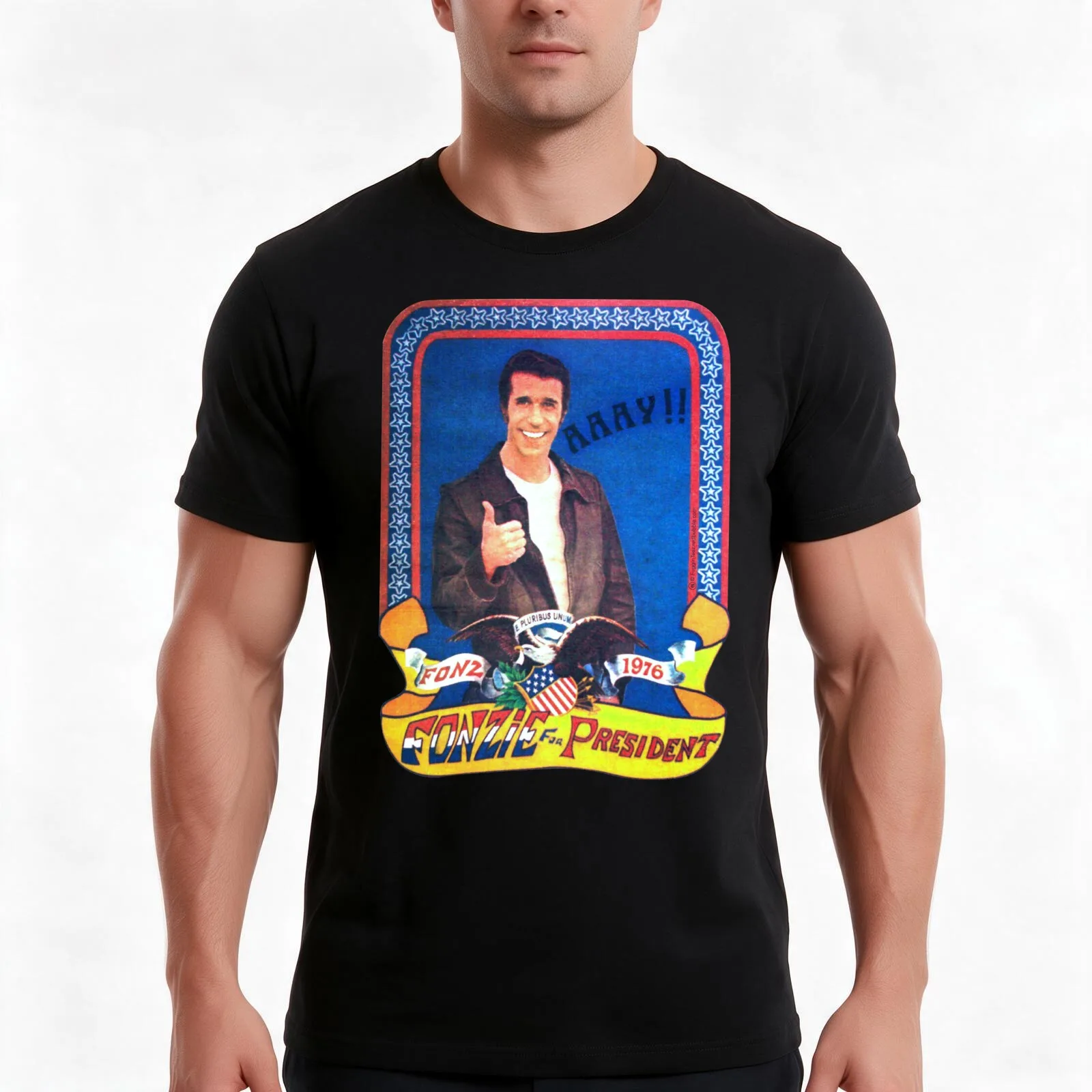 Fonzie for President T-Shirt, Summer Casual Cotton Tee, Oversized Streetwear Tops, Vintage Graphic Print, Loose Fit Short Sleeve