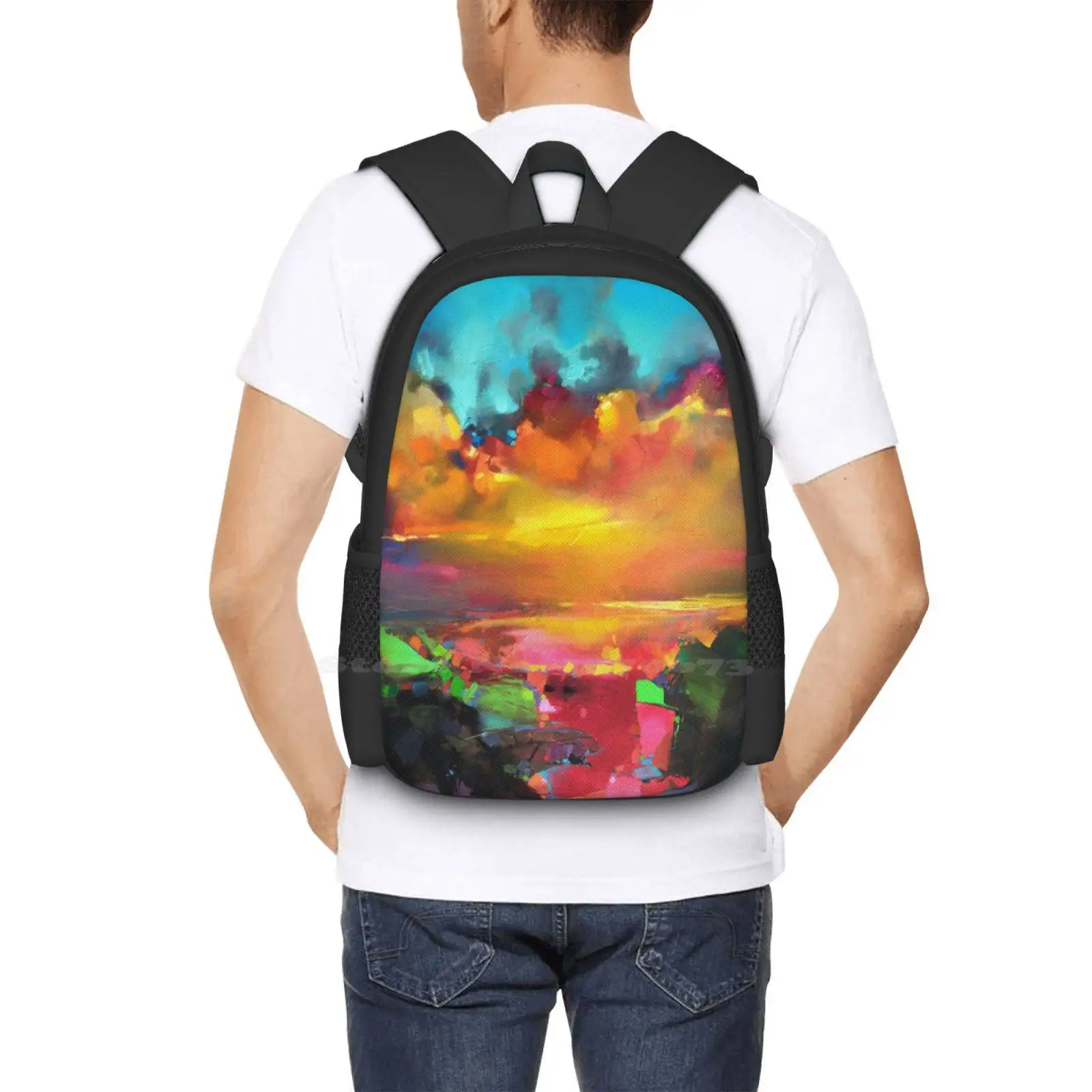 Consonance And Dissonance Pattern Design Bag Student'S Backpack Colour Oil Acrylic Abstract Landscape Sky Vivid Expressionist