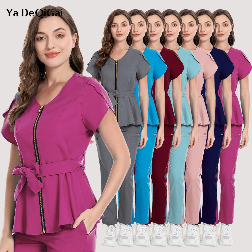 

Slim Fit Lab Beauty Salon Workwear Medical Nurse Uniform Hospital Scrubs Set High-quality Women Top Pant Doctor Surgical Clothes