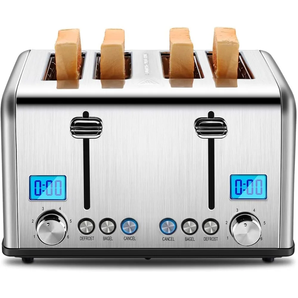 

4 Slice Toaster, Countdown Stainless Steel Toaster with Bagel, Defrost, Cancel Function, Dual Toaster, Removable Crumb Trays