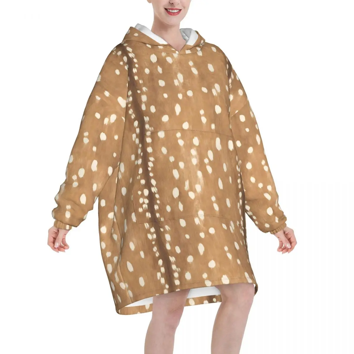 Oversized Brown Base Light Antelope Spot Wearable Blanket Gifts for Women Men Ultrasoft Plush Warm Sweatshirt Blankets