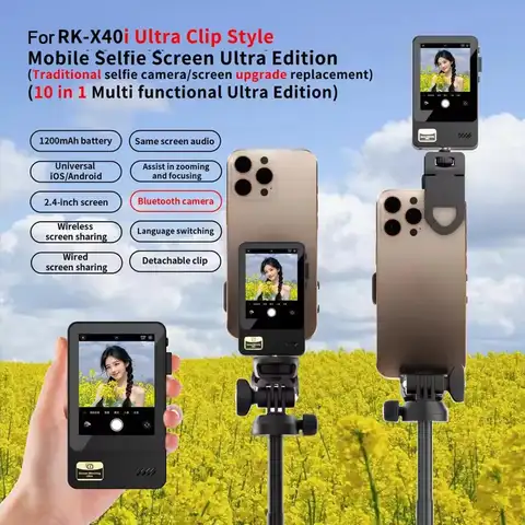 Tela do monitor de selfie para iphone android, 2.4 hd expansão display câmera traseira vlog gravação de vídeo ao vivo