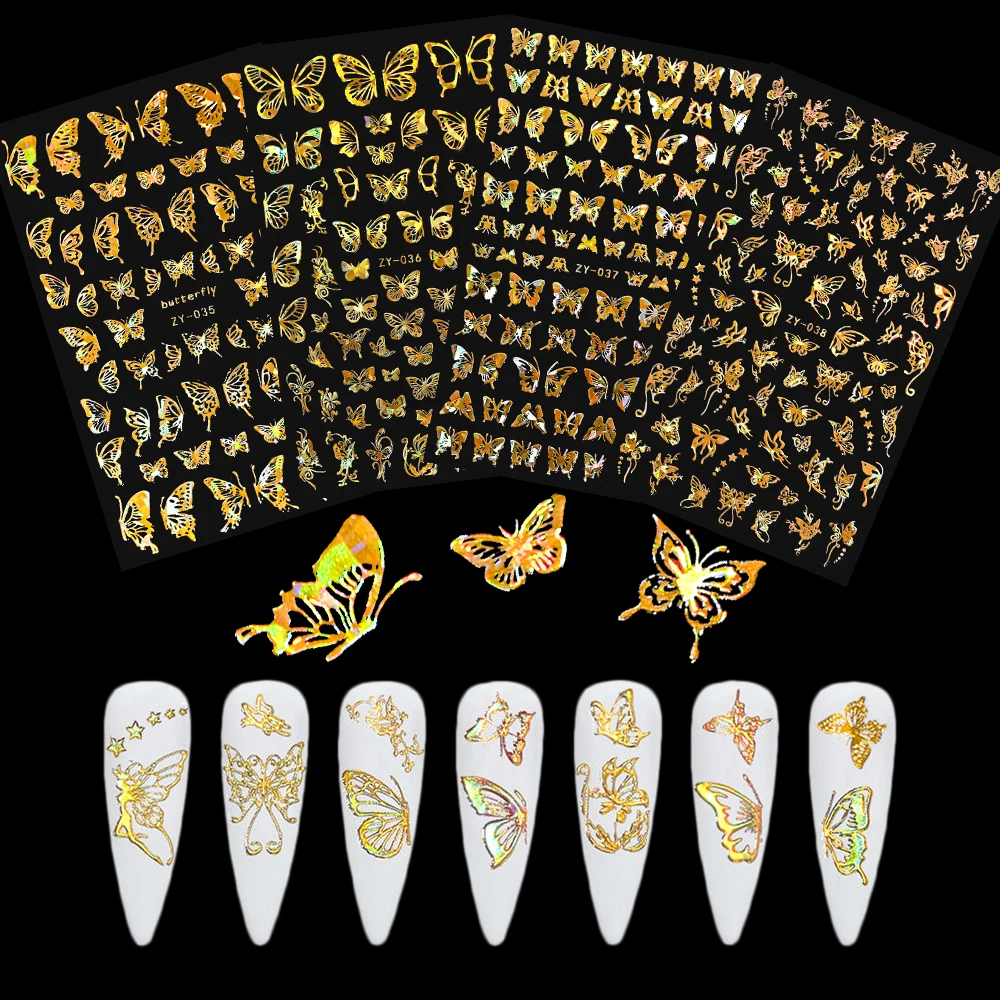 

4pcs Hollow Out Butterfly Nail Sticker Manicure Bronzing Laser Stickers 3D Stereo Holographic Butterfly Nail Art Decal NLS2#07