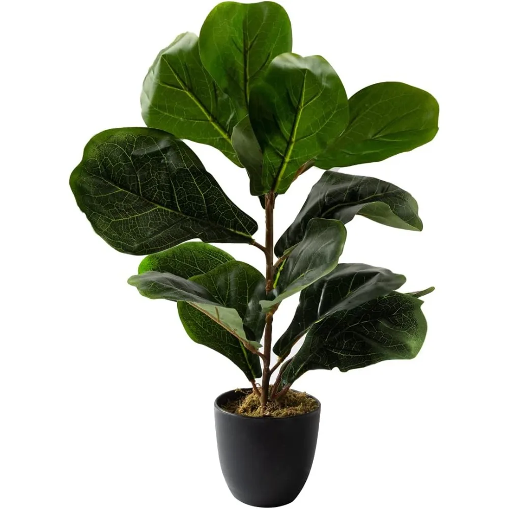 

Artificial Fiddle Leaf Plant, Life-Like Ficus Faux Fig Tree, Dark Green in Decorative Planter - 21" Tall