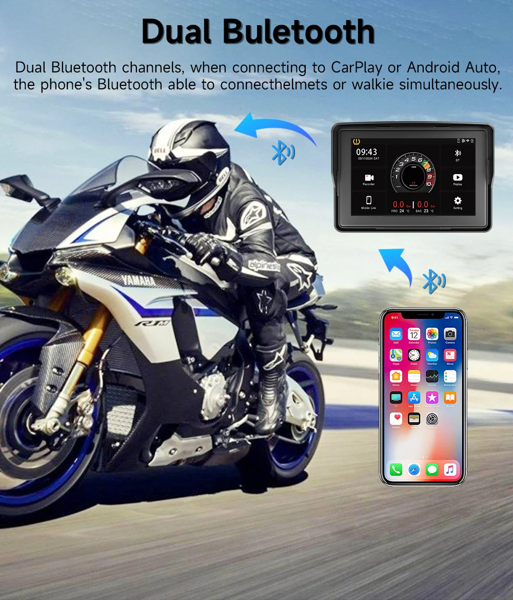 JIUYIN-CarPlay inalámbrico para motocicleta, Monitor portátil con Android, Airplay, 2K, 5 pulgadas