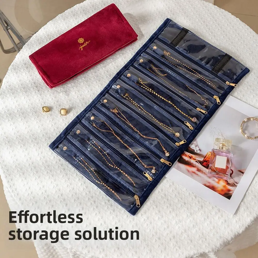 Foldable Velvet Jewel Bag Anti-Scratch 9/18 Compartments Jewelry Storage Roll Bag Dustproof Portable Jewelry Display Case