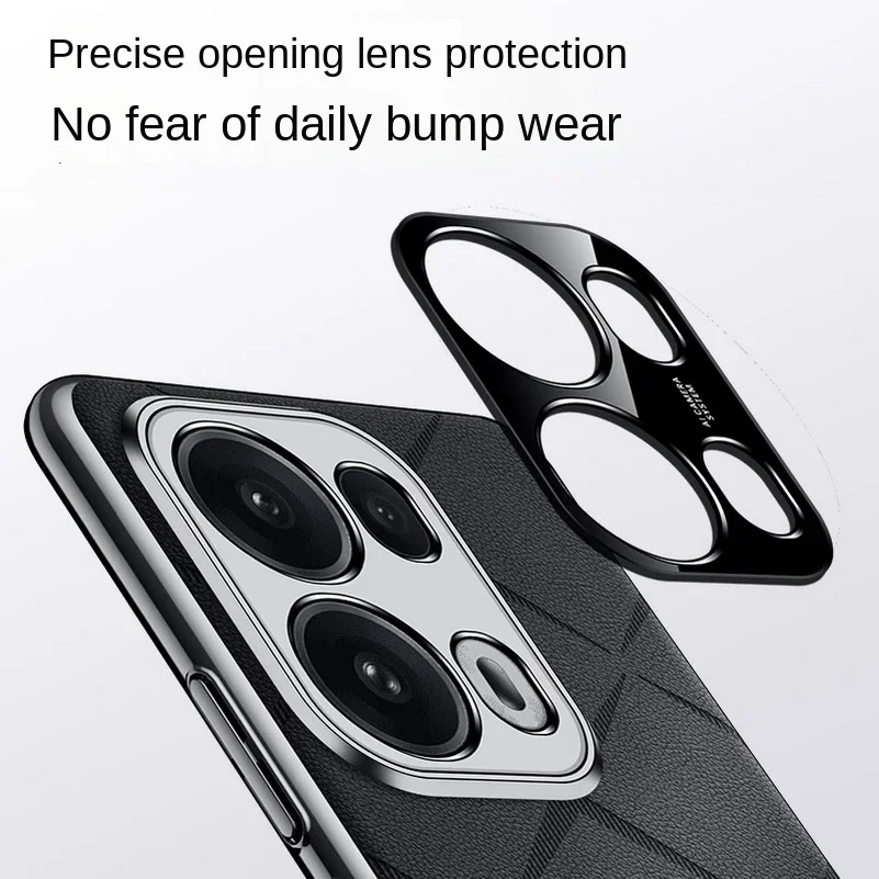 Luxury Leather Phone Cover for OPPO Reno 13 Pro Plating Camera Lens Ptotection Hard Back Cover for Reno 13Pro Reno13 Shell