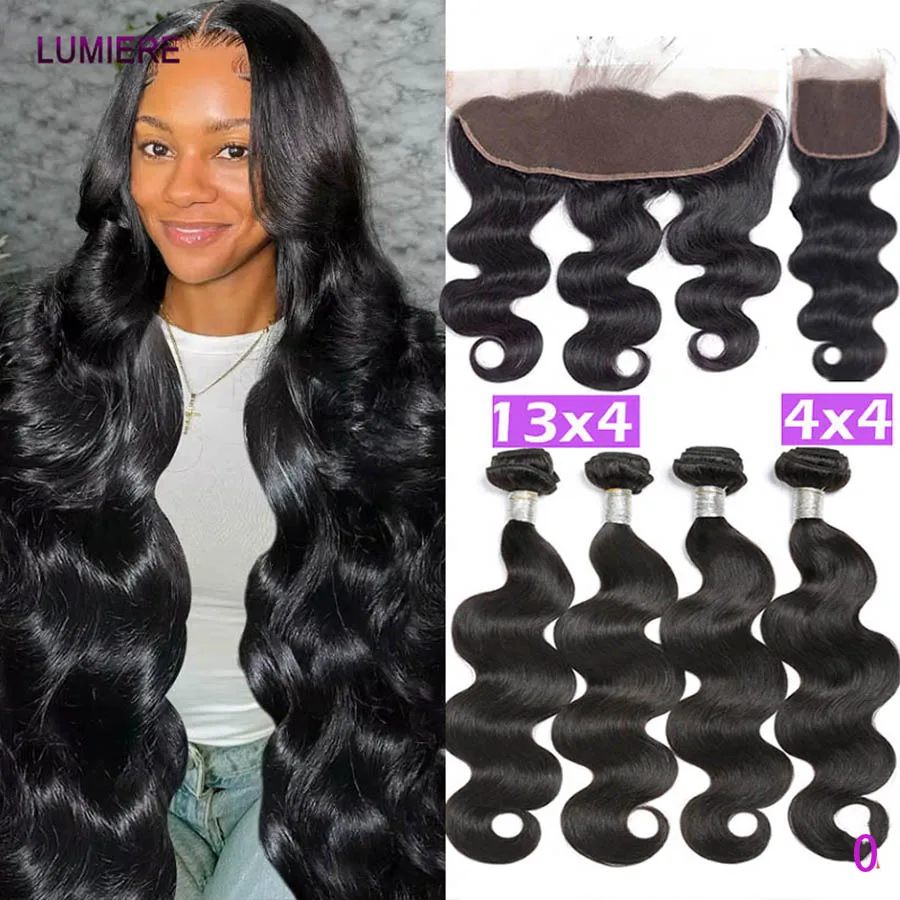 

Body Wave Human Hair Bundles with Deep Middle Part HD Lace Closure Frontal 20A Raw Hair Bundles with Closures Hair Extension