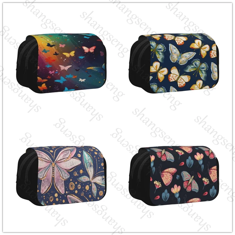 

Butterfly Double Layer Flip Pencil Bag School Supplies Children's Pencil Box Storage Cosmetic Bag Gift