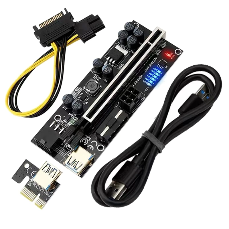 Black Metal Conversion Board Temperature Display PCIEX1 To X16 Video Card Expansion Slot Extension Cable Expansion CARDS