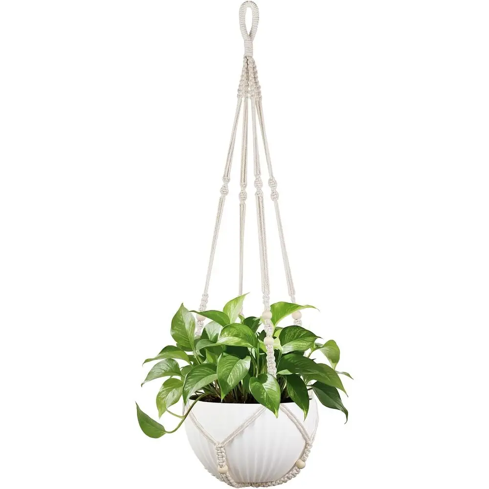 43 Inch e Plant Hanger Large up to 12 Inch Pot Extra Long Hanging Plant Holder No Tassels Hanging Planter Basket with Wood Beads