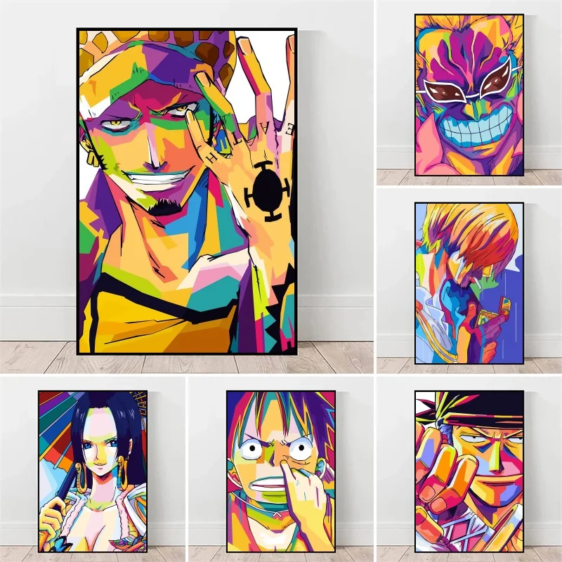 

Classic One Piece Anime Luffy Zorro Watercolor Character HD Poster Suitable Home Bedroom Decoration Vintage Canvas Painting Gift