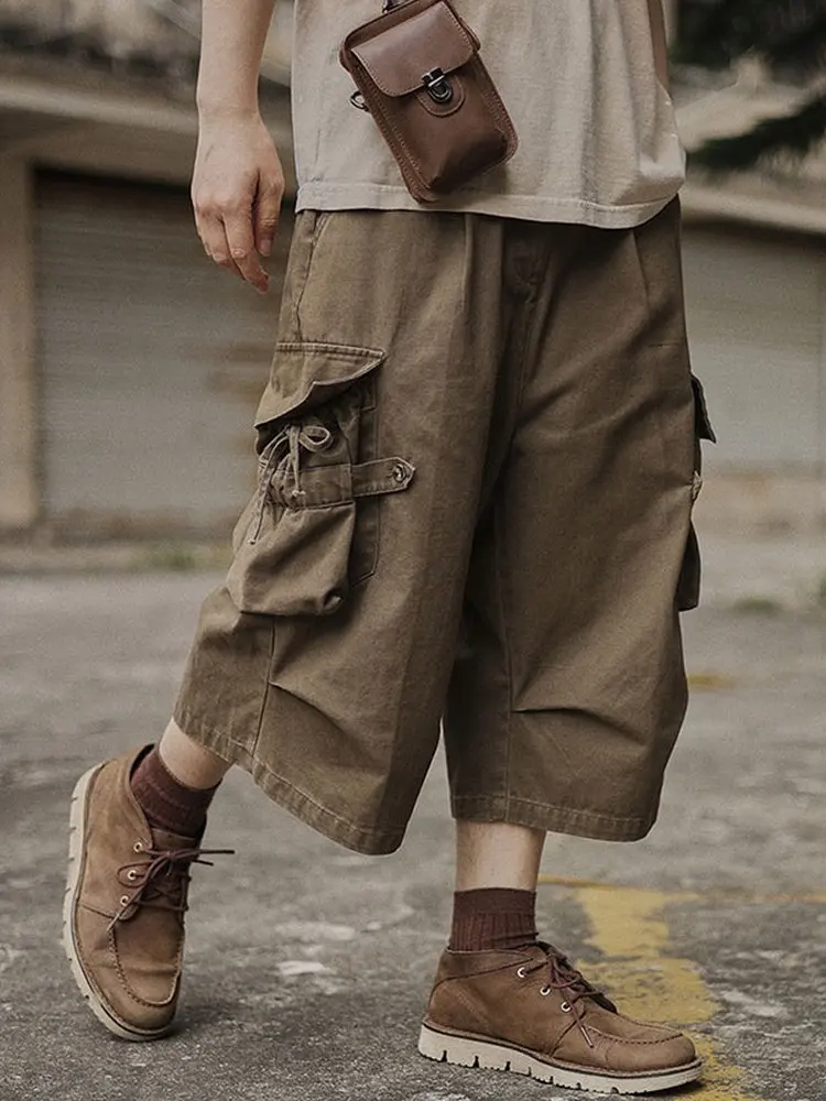 

Youthful Japanese Style Men's Casual Cotton Outdoor Workwear Shorts with Large Pockets Half-Length Summer Comfortable Loose Fit