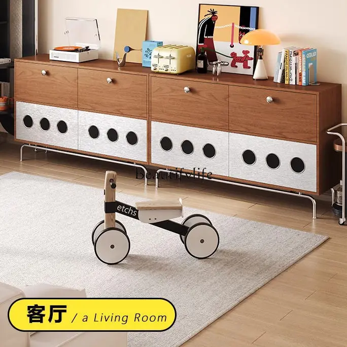 خزانة جانبية لتناول الطعام في العصور الوسطى، خزانة جانبية من الخشب الصلب مقابل الحائط، منتج مدمج بجوار التلفزيون #4