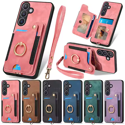 Ring Holder Cards Solt Wallet Leather Case For Samsung Galaxy S24 S23 Ultra S22 Plus S21 FE A04E A14 A24 A34 A54 A05 Bag Cover