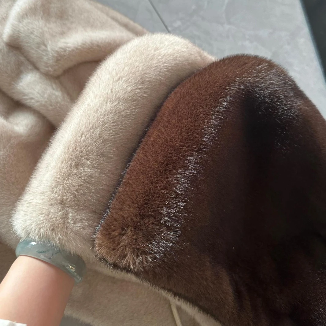 Winter Dames Mid Lange Losse Faux Nertsen Bont Jas Leer en Bont Stand Pluche Jas Lange Mouw Warme Pluizige Jassen Harige Overjas