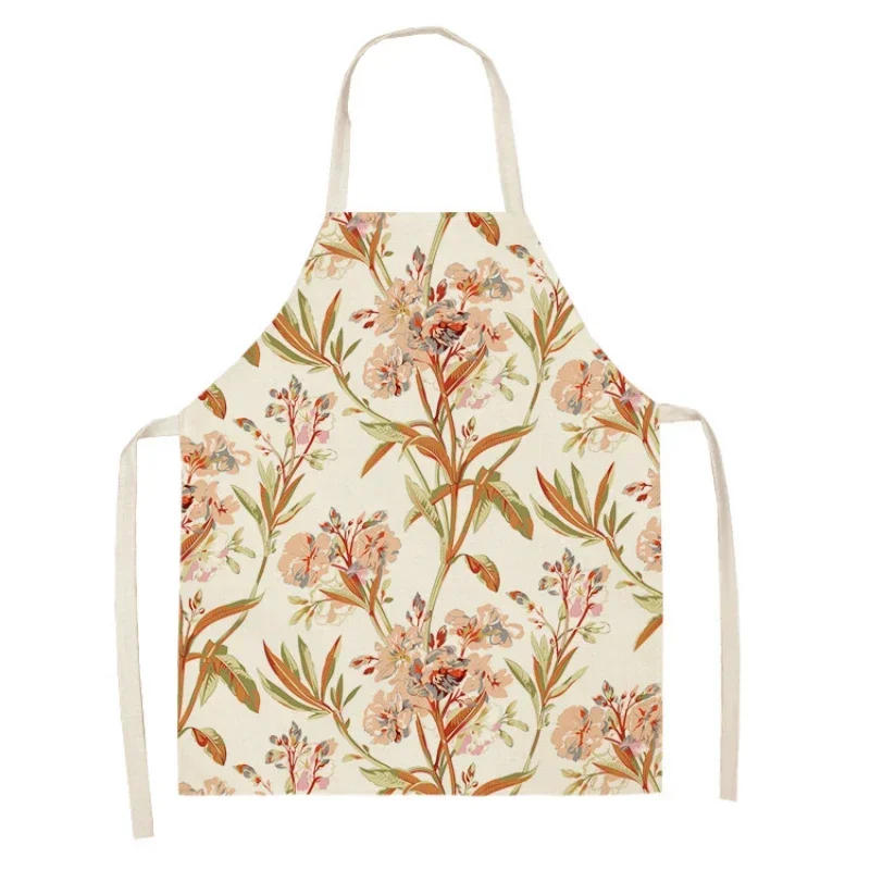 Simple Floral Print Pattern Linen Hand Wipe Sleeveless Waist Apron Adult Home Decoration Apron Kitchen Cleaning Coffee Delantal