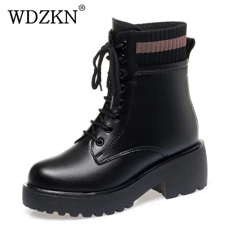 

WDZKN/женские ботильоны на высоком каблуке, зимние теплые ботинки на массивной платформе из овчины и натуральной шерсти, хлопковая обувь, увеличивающая рост