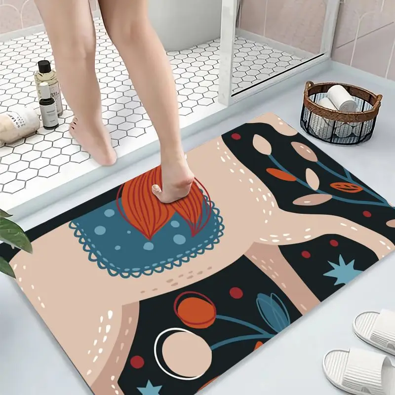 Cartoon Skull Pattern Bath Mat Kitchen Non Slip Diatom Mud Floor Rugs Super Absorbent Bathroom Carpet Home Laundry Room Decor