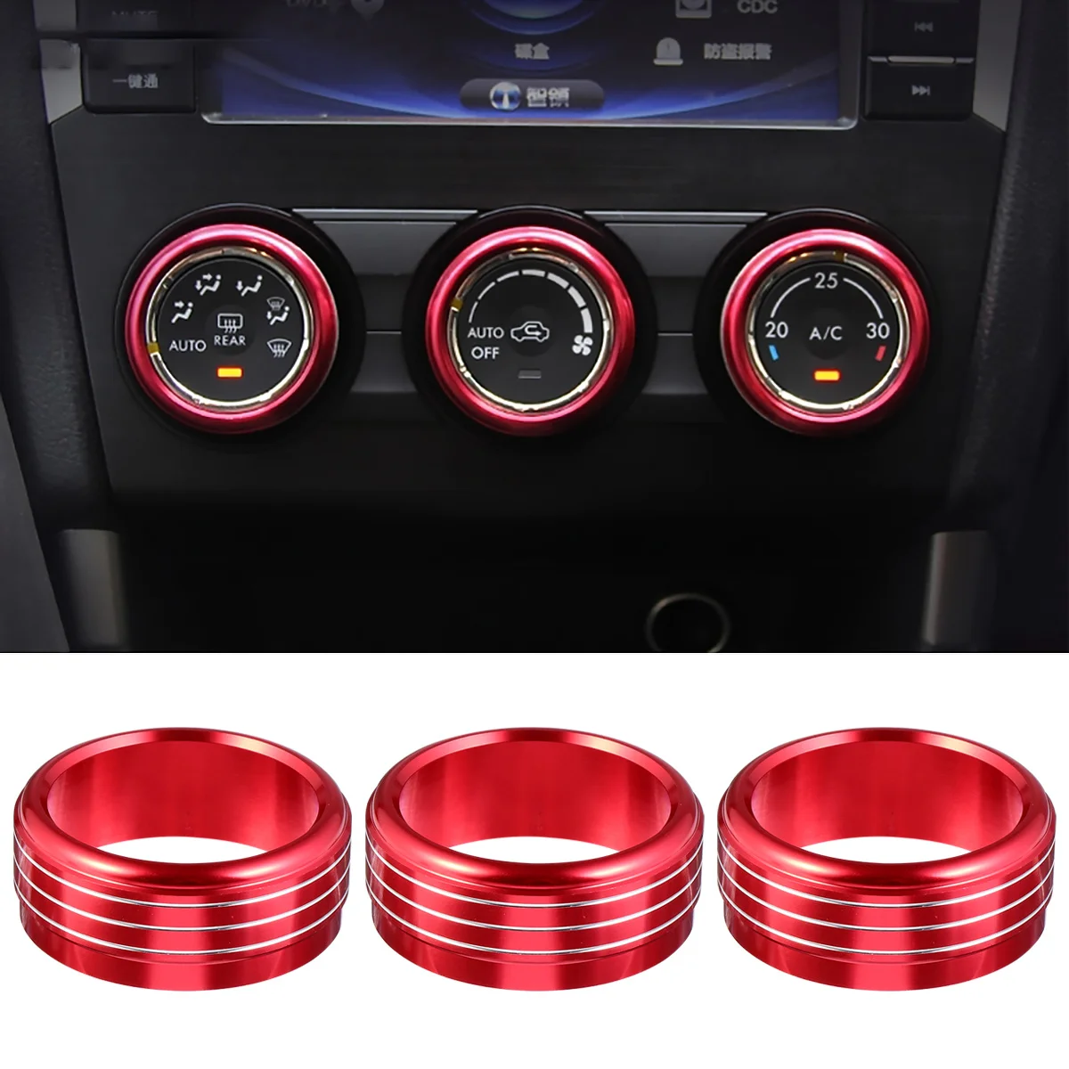 

3Pcs Climate Control Knob Covers Sleek Aluminum Alloy Air Condition Button Rings Easy Install Car Interior Styling Accessories