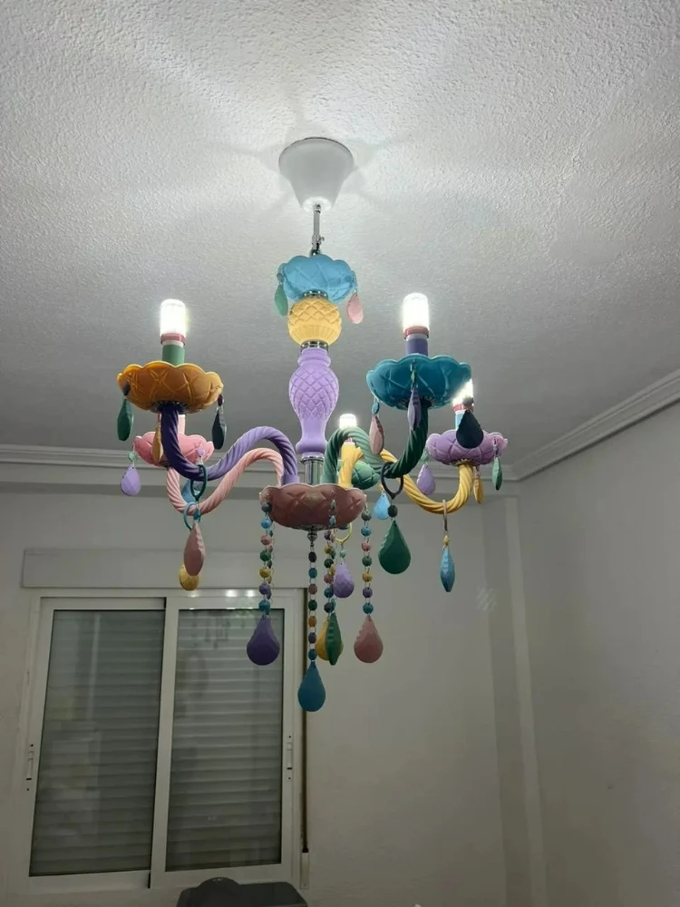 Romantic Rainbow Crystal Chandelier European Candle lustres Children's Makaron Modern Girl Princess Pendant Lamps Light Fixtures