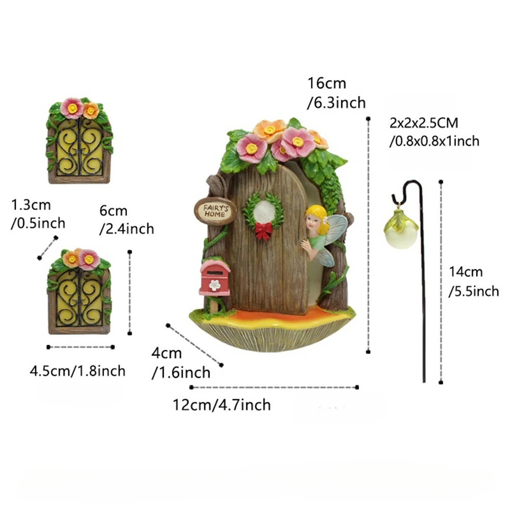 Door and Windows for Tree Huggers Decorations Gardens Glow in The Dark Garden Fairy Miniature Home Door and Windows Set