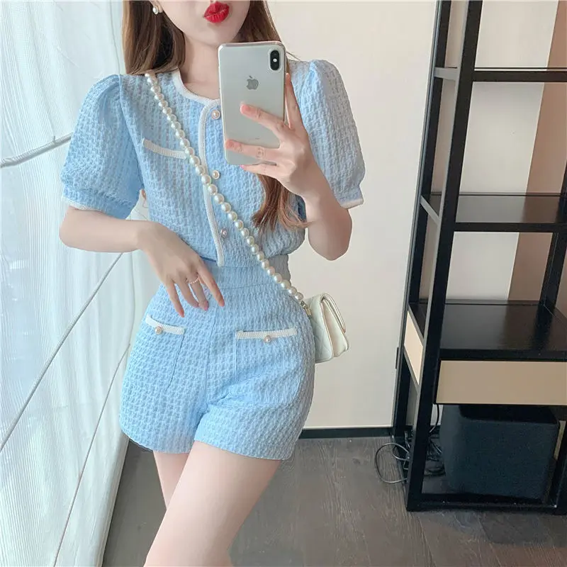 Summer Wear Suit Women 2022 New Socialite Style Anti-Aging Top High Waist Figure Flattering Shorts Fashion Two-Piece Suit