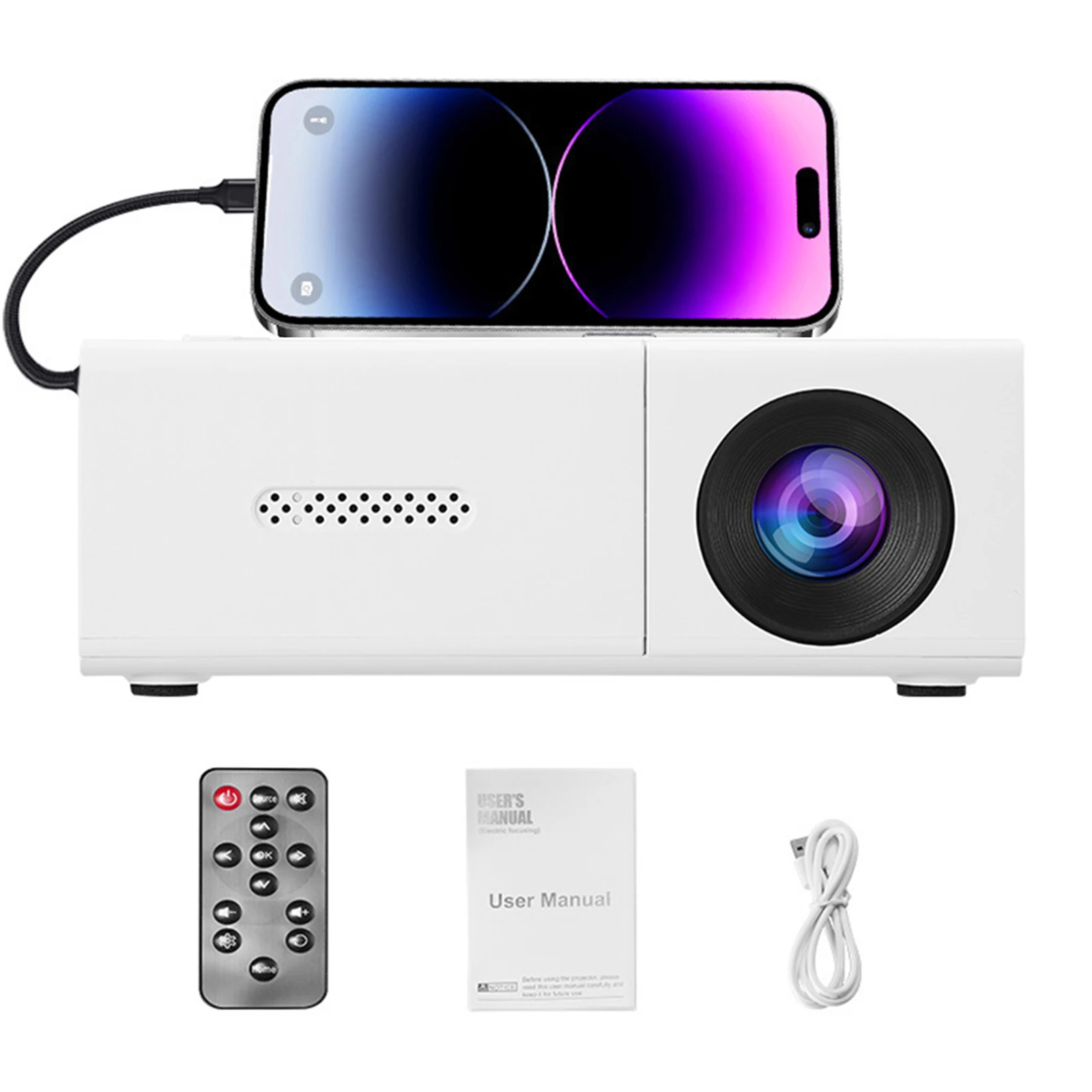 1080P LED Pocket Pico Video Projector with Remote Control Compatible with HDMI AV Laptop Smartphone for Outdoor Camping Movies