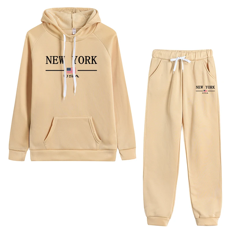 뉴욕 인기 여성 Tracksuit 후드 티셔츠와 조깅 바지 고품질 홈 야외 캐주얼 스포츠 따뜻한 조깅 슈트