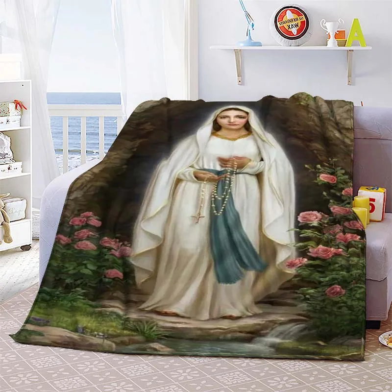 Virgin Mary Religion Christ Blanket Lightweight Bedding Super Soft Worm Flannel Blanket for Bed Living Room Sofa Sofa  Adult