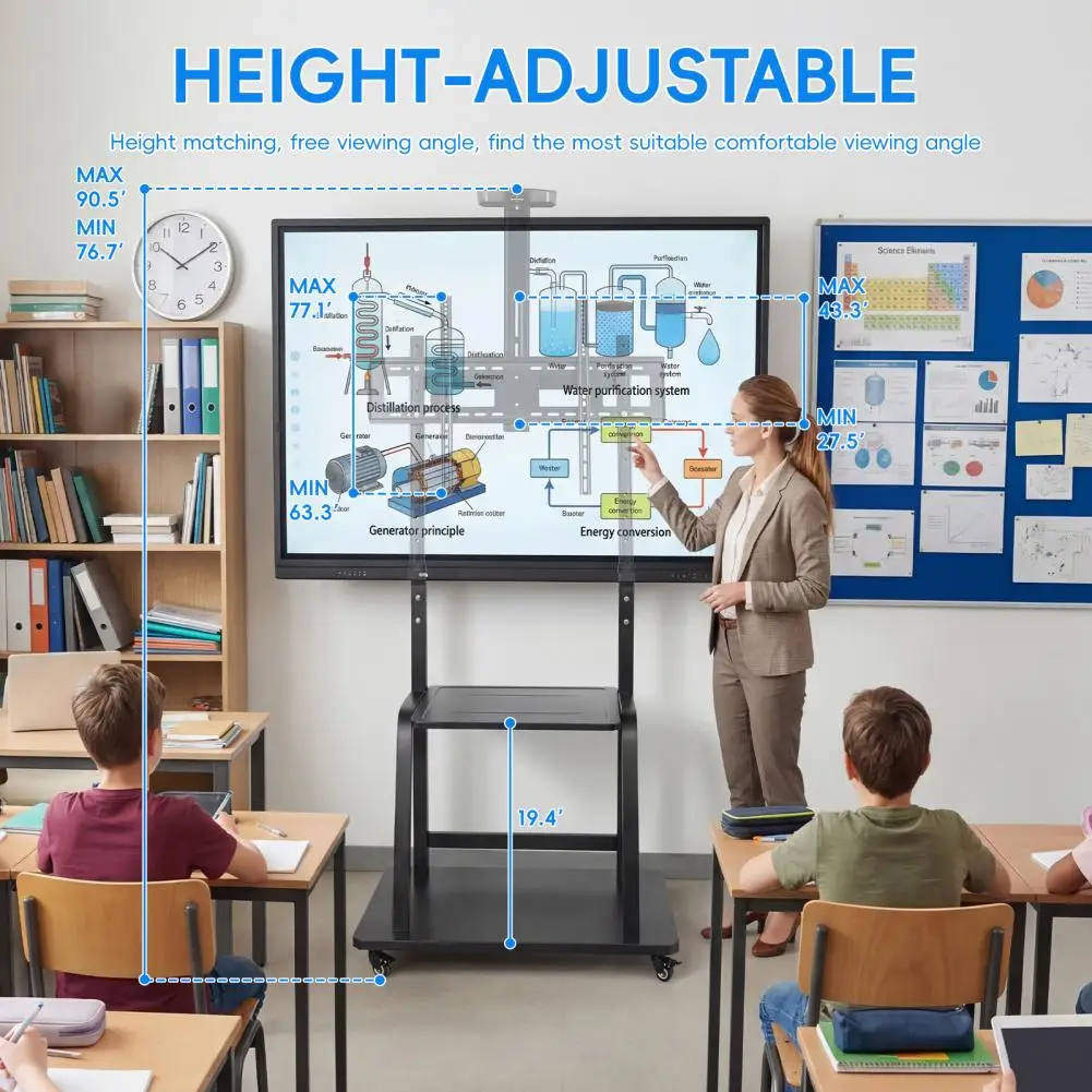 Mobile TV Stand, Smart Board Stand For 40-100 Inch Interactive Whiteboard, Hook Design Mobile TV Stand With 4 Lockable Wheels