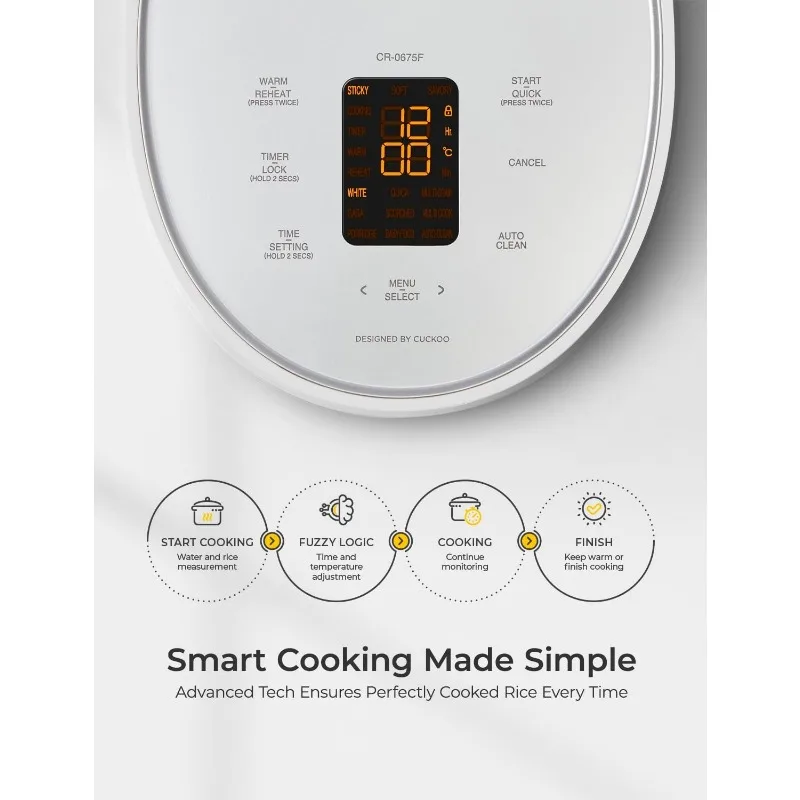CUCKOO Rice Cooker 3 Cup Uncooked / 6 Cup Cooked, Modern Fuzzy Logic Rice Cooker Small with Delay Timer & Keep Warm Setting
