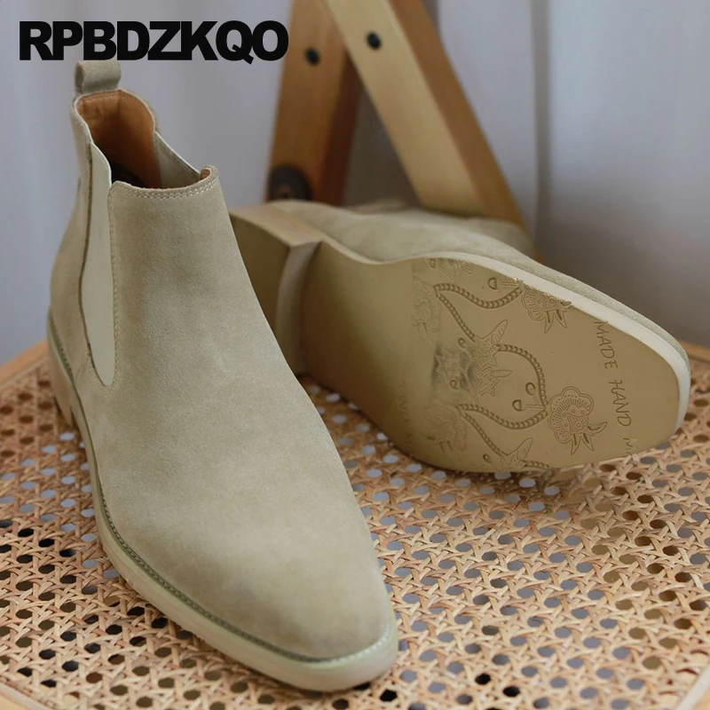 Short Shoes Dress Fall Popular Booties Nubuck Flats Slip On Chelsea Boots Plain Square Toe Men Solid Bridal Latest Ankle Spring