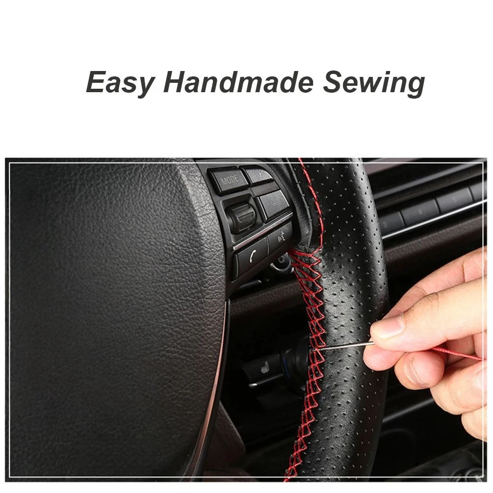 Für 38 cm Durchmesser Auto Zubehör Weiche Anti Slip Leder DIY Auto Lenkrad Abdeckung Lenkrad Geflecht Mit Nadeln gewinde – Detail 4