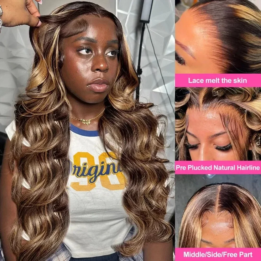 

Ombre 30 Inch Honey Blonde 13x6 Lace Front Wig Human Hair 13x4 HD Lace Front Wig 4/27 Highlight Ombre Body Wave Lace Frontal
