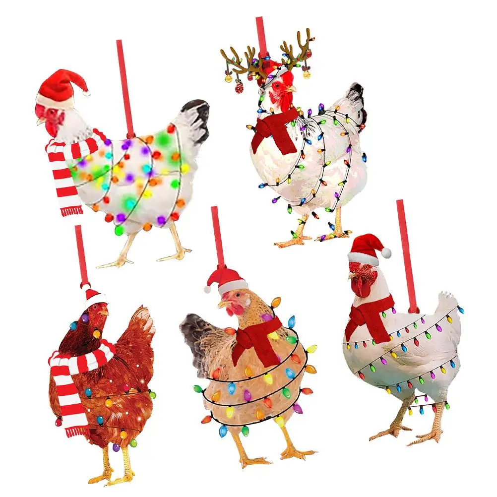 

5 Pcs Rooster Ornaments Wood Xmas Tree Ornament Xmas Tree Decorations Hanging Hen Pendant Festive