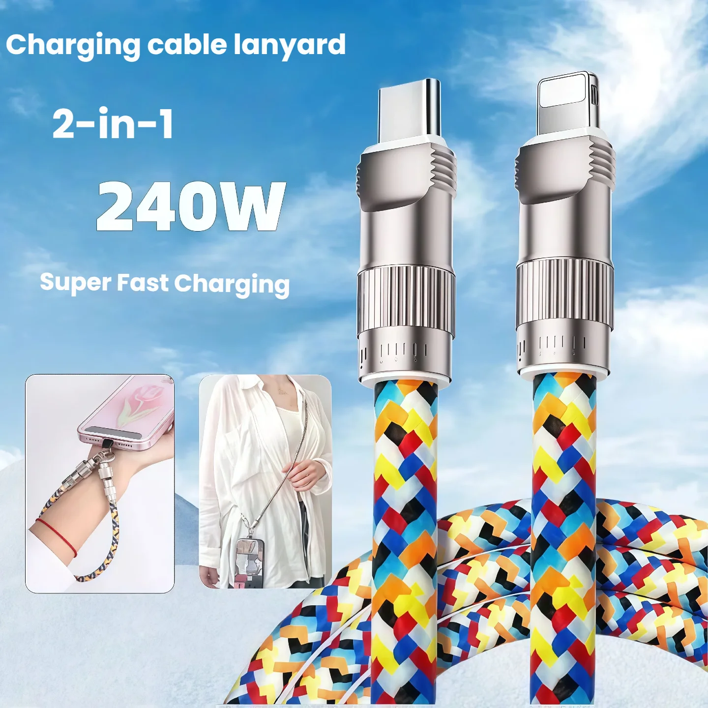 

2-in-1 Phone Lanyard Charging Cable for iPhone High-End Ins Wrist Multi-Function Data Cable