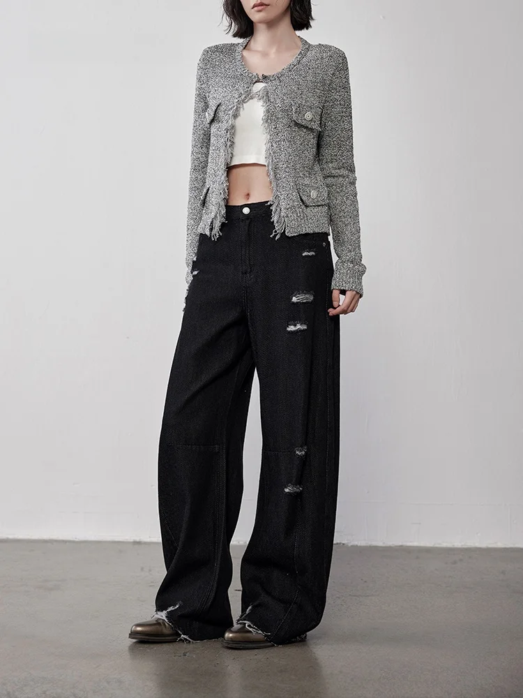 

Женские джинсы из хлопкового денима в стиле ретро, свободного кроя, с эффектом похудения, с дырками, винтажный вид, осенняя новинка XMOOM2025