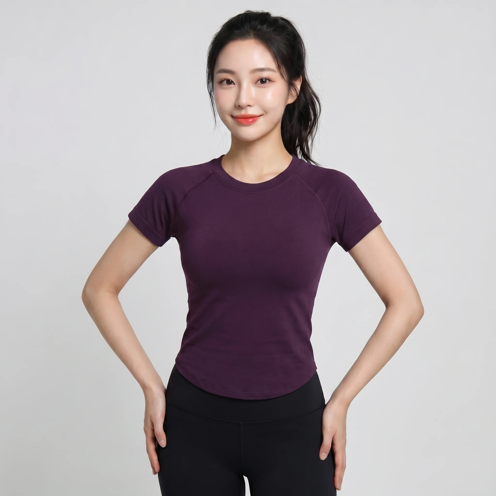 Damen Schnelltrocknendes Nahtloses Fitness-T-Shirt Outdoor-Sportbekleidung Yoga-Lauf-Workout-Oberteil Damen-Sportbekleidung Trainings-Gym-Kleidung – Detail 7