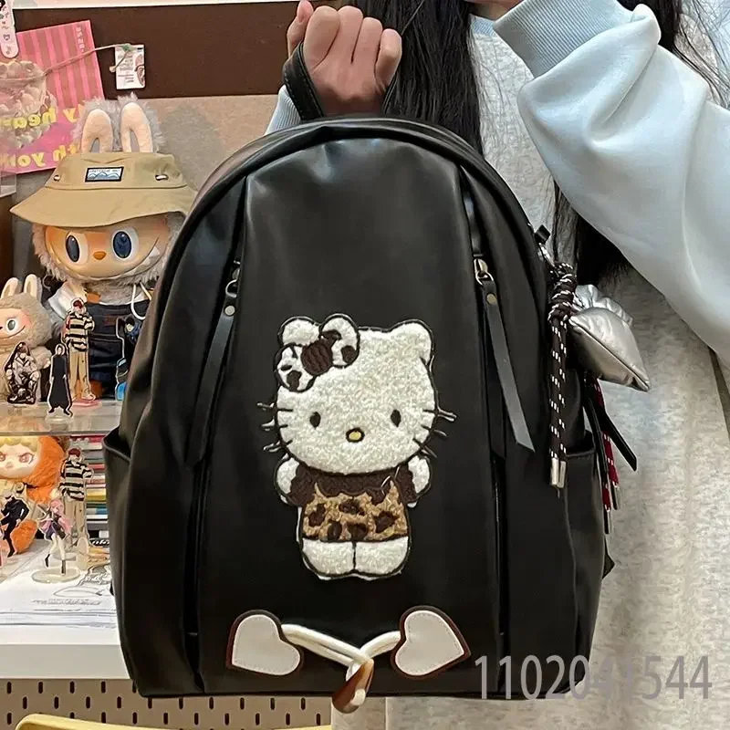 Sanrio Hello Kitty Backpack with Sliver Bow Large Capacity School Bag for Women College Student Luxury Designer Bag