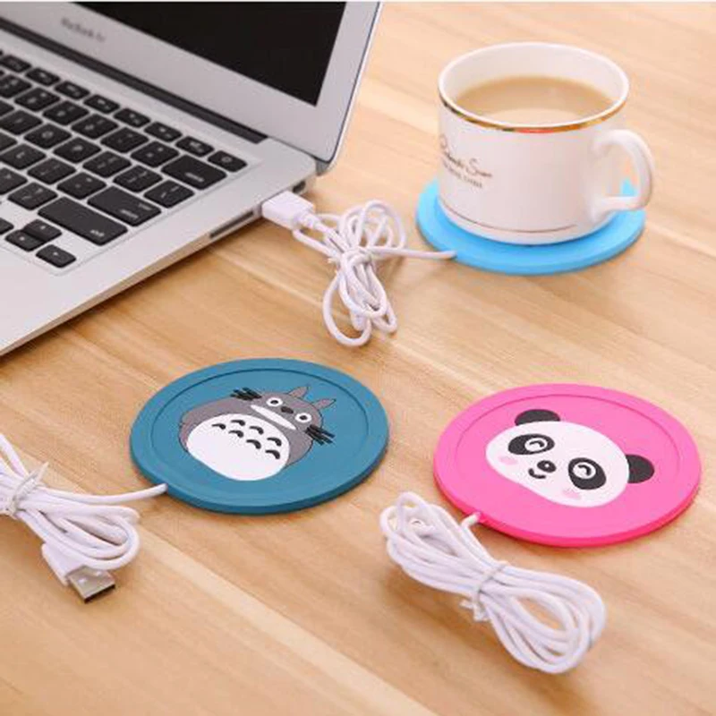 Quente 5v usb warmer gadget dos desenhos animados silicone fino copo-almofada de café chá bebida aquecedor usb bandeja caneca almofada agradável presente bebida quente copo de bebida