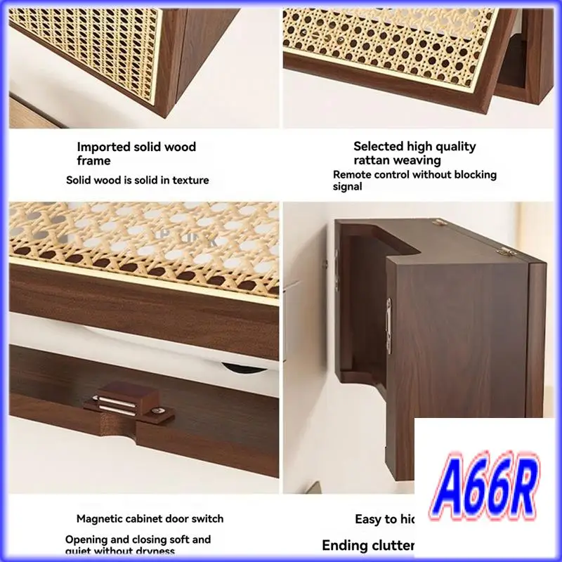 

RR-Antique Style Solid Wood Rattan Storage Box For Wireless Router And Wall-Mounted TV Set-Top Box