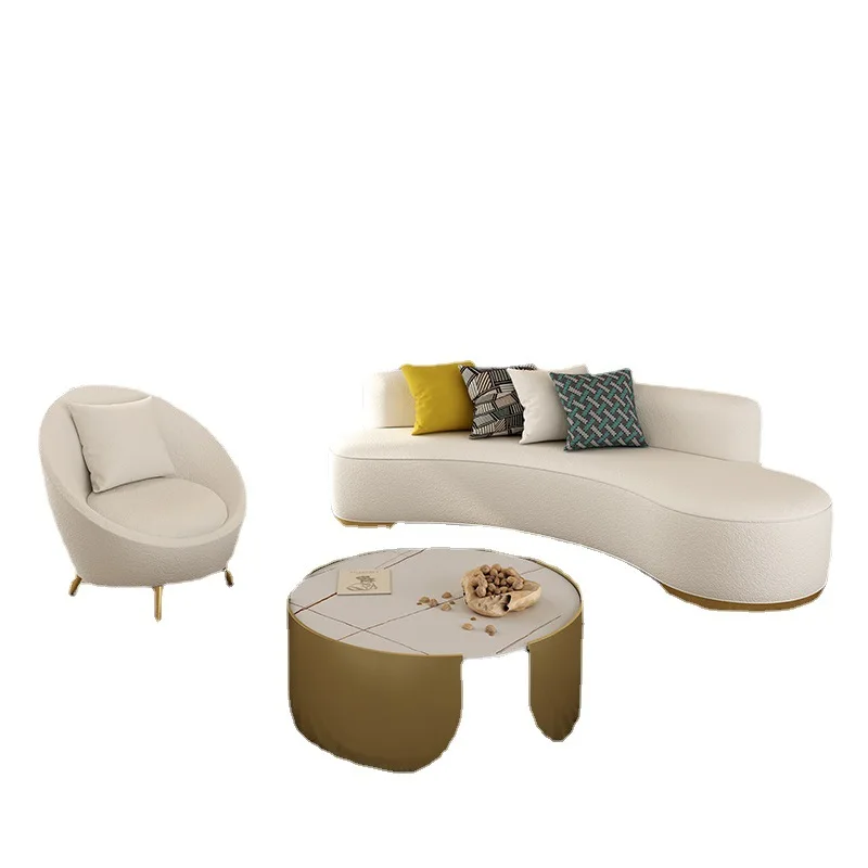 

Light luxury living room sofa small apartment fabric simple modern arc creative beauty salon Internet celebrity