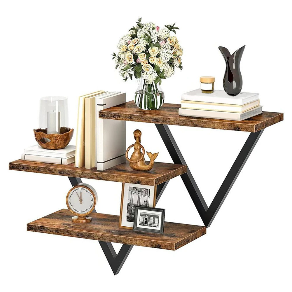 

Floating Shelves Set Of 3 Wall Mounted Rustic Brown Storage Shelf For Home