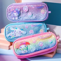 Sanurgente-Trousse à crayons en tissu de grande capacité pour étudiants, paillettes absorbe ouissantes, sac de rangement double, Kawaii, Kuromi, mignon