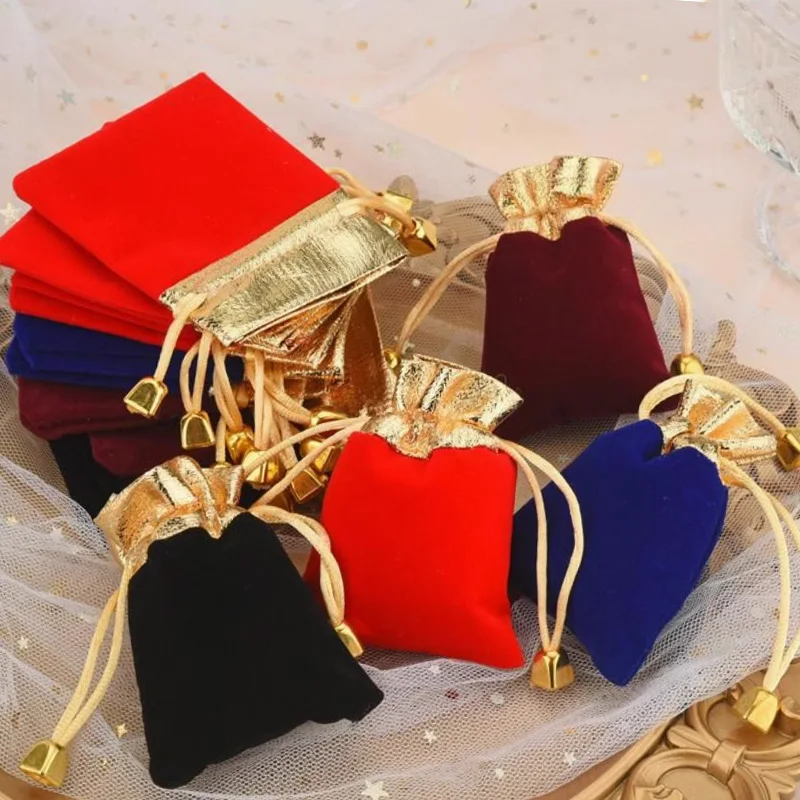 Velvet Bag Gold Mouth 7x9cm 9x12cm 12x16cm 50pcs/Lot Makeup Jewelry Packaging Pouches Party Candy Sack