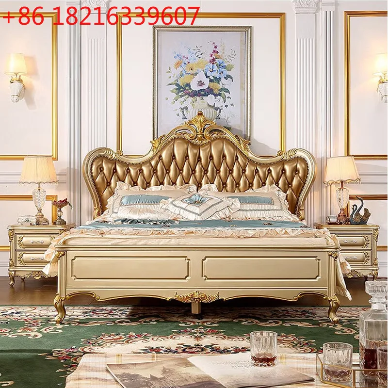 

European master bedroom luxury princess bedroom bed leather solid wood bed luxury French court
